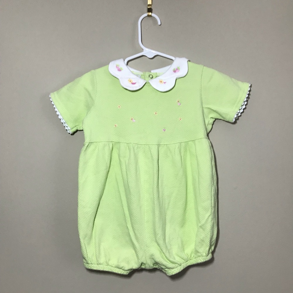 Vintage miniwear green floral embroidered romper